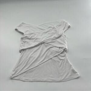 Theory Wrapped Top Short Sleeve Knit Shirt Ribbed Viscose White